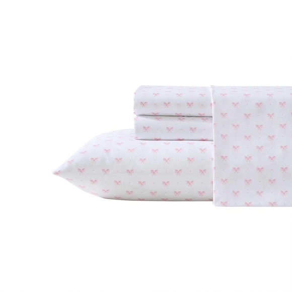 Laura Ashley Sheet Set Wrinkle-Resistant, (Lovely Bows Pink, Queen) - Picture 1 of 7